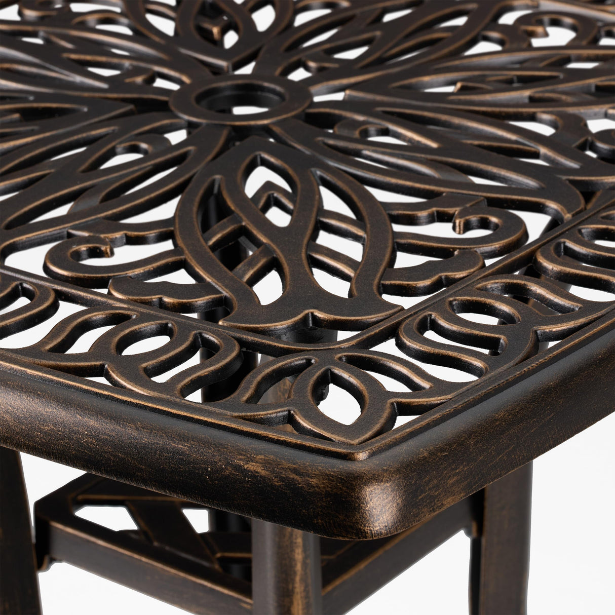 Relaxdays Mesa Jardín Exterior, Mesita Cuadrada Antigua, Resistente, Aluminio Fundido, 53 x 53,5 x 53,5 cm, Negro/Bronce, Plástico