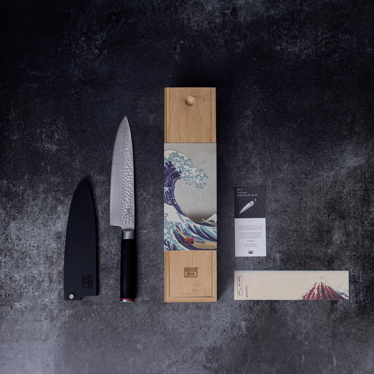 KOTAI | Cuchillo de chef Gyuto | Cuchillo de chef profesional | Hoja de 20 cm | Cuchillos forjados a mano | Acero inoxidable japonés 440C | Mango de madera de Pakka | Tang oculto completo