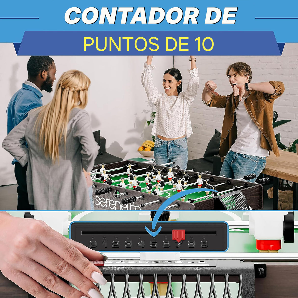 SereneLife futbolín plegable, Tamaño Completo, de 48" con 2 Mini balones, Marcador de puntuación, Patas sólidas y Resistentes, Mesa de fútbol para el hogar