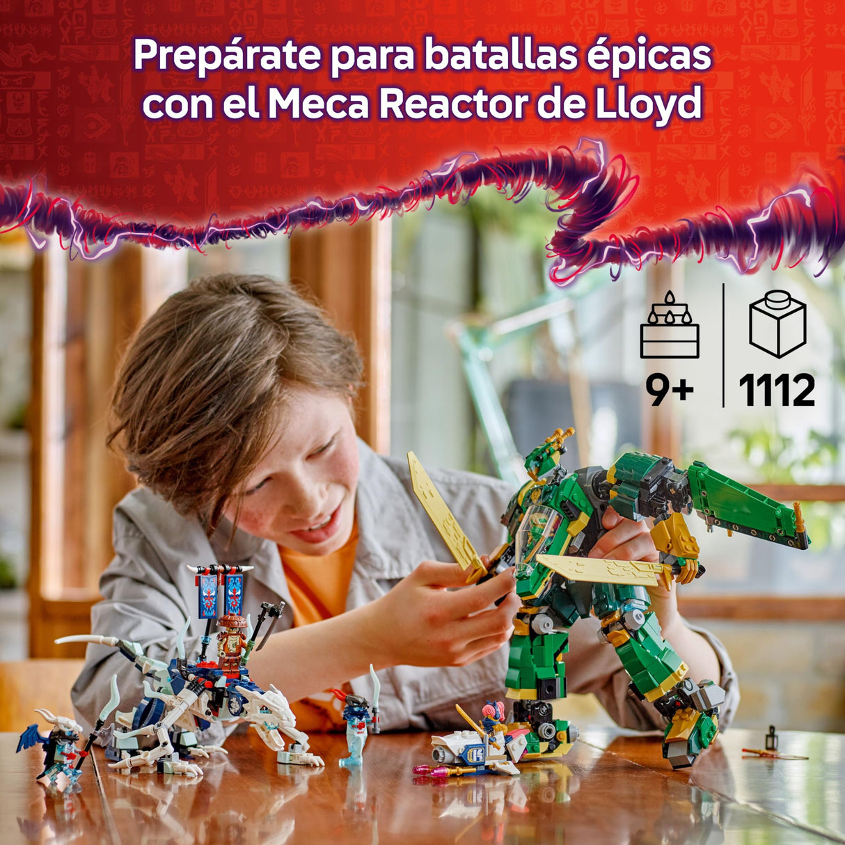 LEGO Ninjago 2 en 1 Meca Reactor de Lloyd - Figura Articulada Transformable en Avión Reactor - 5 Minifiguras Inc. Sora y Lloyd - Moto y Dragón de Juguete - Regalo para Niños de 9+ Años 71845