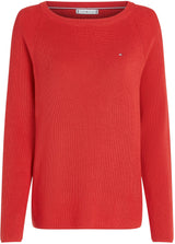 Tommy Hilfiger Jersey Mujer Cardi Fine con Cuello Barco, Rojo (Primary Red), M