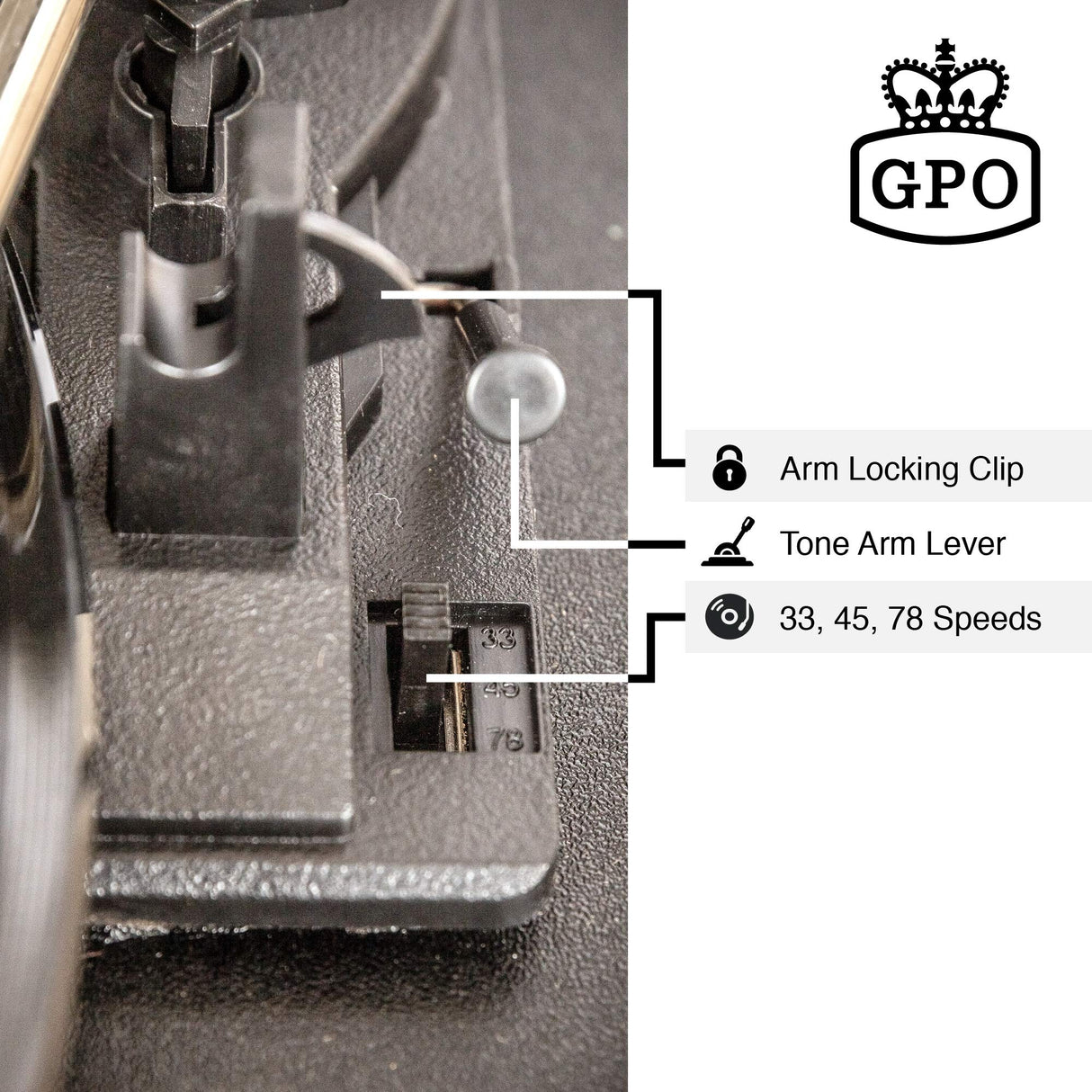 GPO Bermuda Reproductor de vinilos con patas desmontables, Bluetooth y altavoz incorporado - Azul