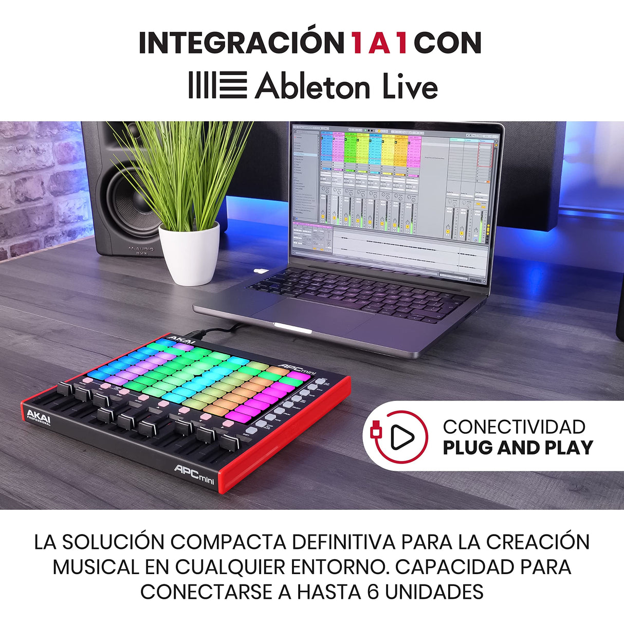 Akai Professional APC Mini MK2, Controlador MIDI USB para Lanzar Clips con Ableton Live, 64 Pads, Modalidad Nota y Batería, Mesa de Mezclas MIDI, Negro