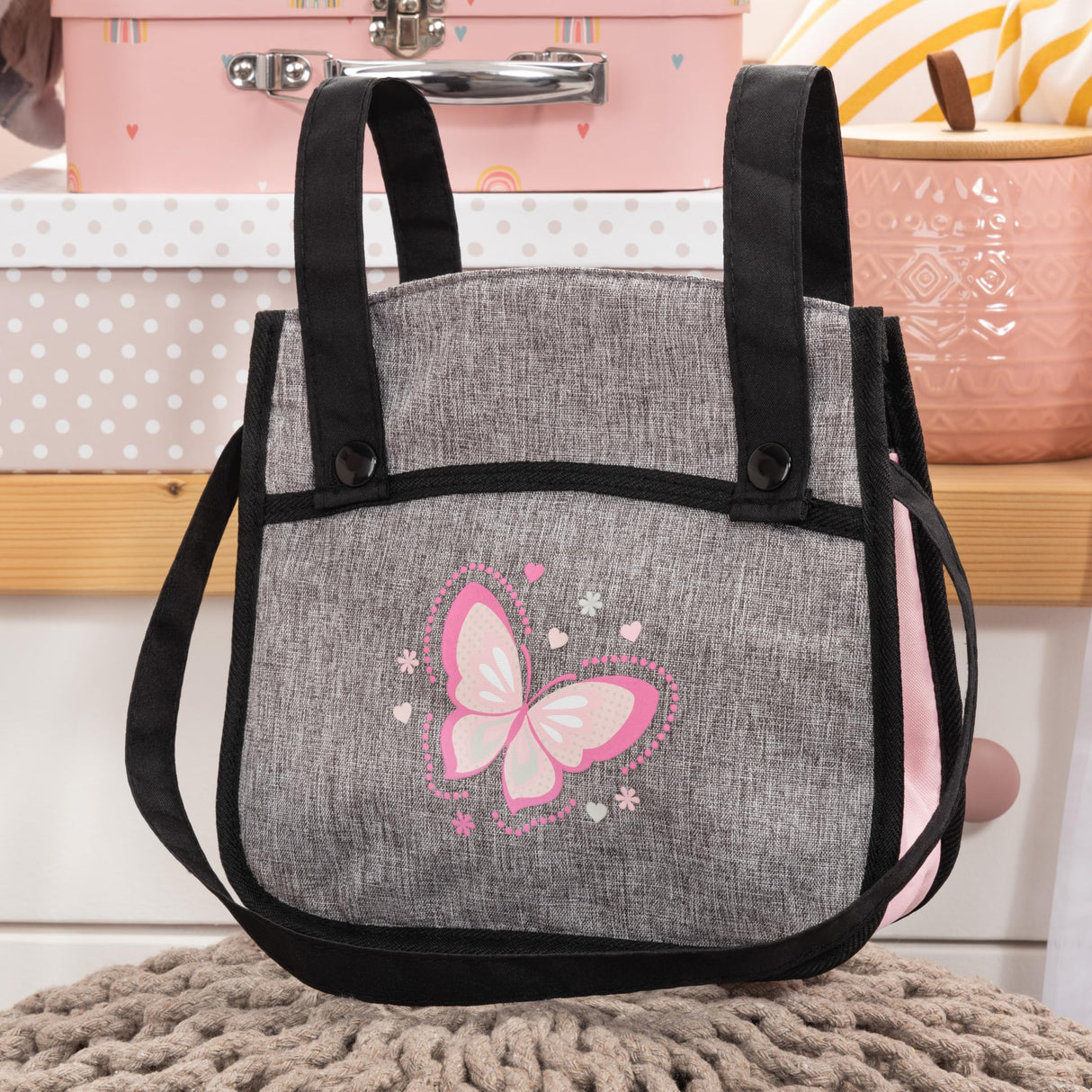 Bayer Design 26733AA Twin Xeo Cochecito de muñeca gemelas, Carrito Doble para muñecos, Altura Regulable, Ruedas Delanteras móviles, Bolsa