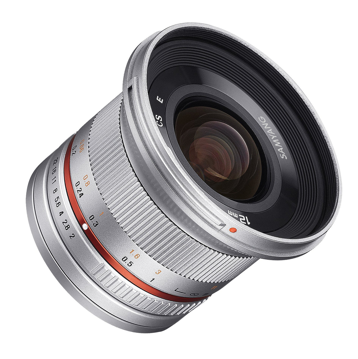Samyang SY12M-FX-SIL - Lente Ultra Gran Angular F2.0 de 12 mm para cámaras Fujifilm X-Mount, Color Plateado
