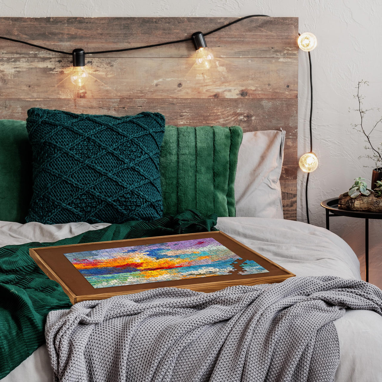 Relaxdays Puzzletisch Tablero de Puzle, Mesa de Rompecabezas Altura Ajustable, para 1000 y 1500 Piezas, Reversible, Madera, Natural, Fieltro, 38 x 93 x 74,5 cm