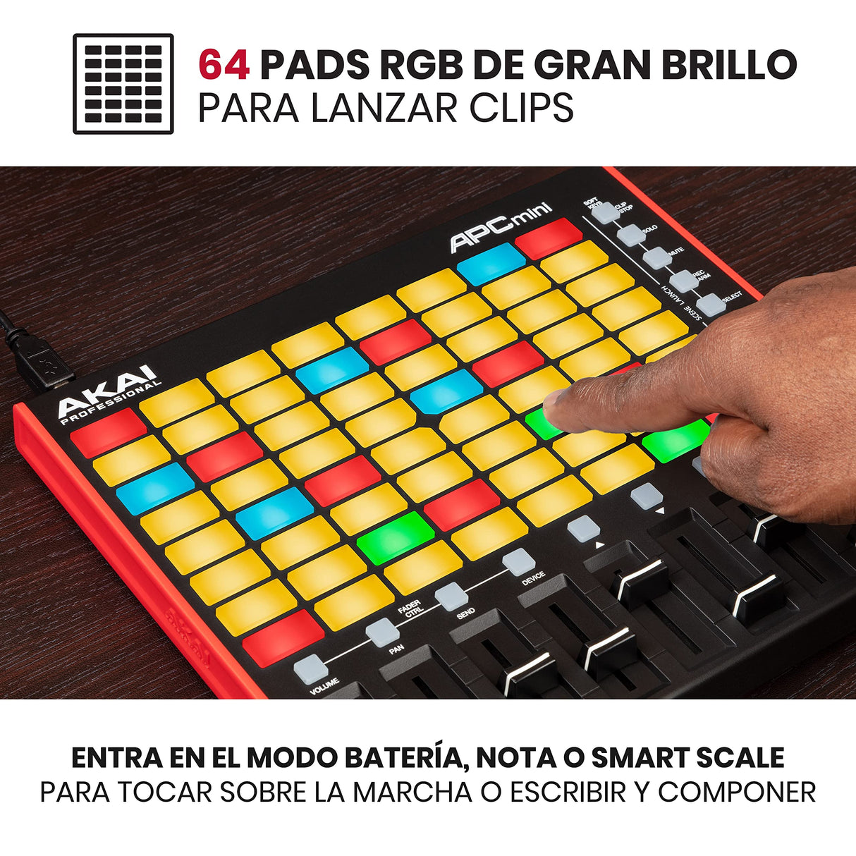 Akai Professional APC Mini MK2, Controlador MIDI USB para Lanzar Clips con Ableton Live, 64 Pads, Modalidad Nota y Batería, Mesa de Mezclas MIDI, Negro