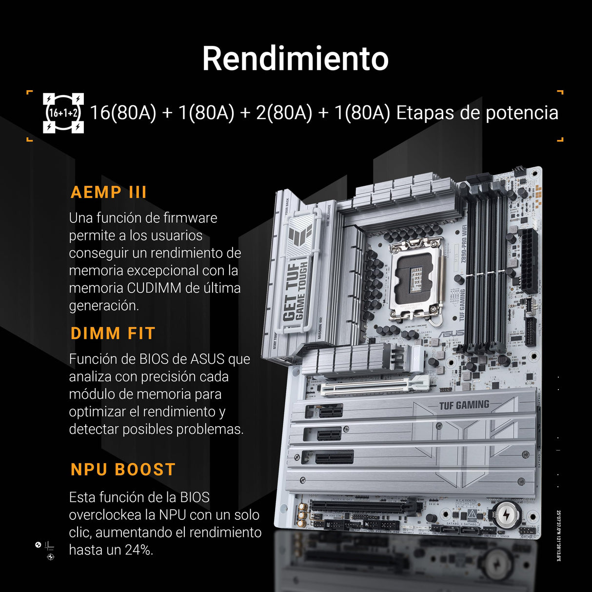 ASUS TUF Gaming Z890-PRO WiFi - Placa Base ATX, 16+1+2+1 (80A) etapas de Potencia, DDR5, PCIe 5.0 Compatible con GPU de última generación, USB4, USB 20 Gbps con Carga rápida PD, Cuatro M.2, Wi-Fi 7