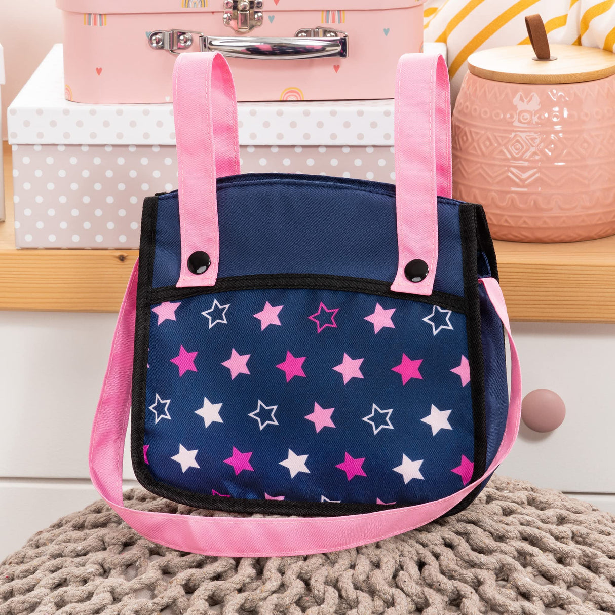 Bayer Design 26716AA Twin Xeo Cochecito de muñeca gemelas, Carrito Doble para muñecos, Altura Regulable, Ruedas Delanteras móviles, Bolsa