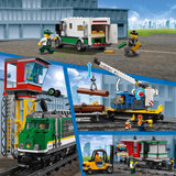 LEGO City Tren de Mercancías con Vehículo Teledirigido - Camión de Juguete, Carretilla Elevadora, 32 Piezas de Vía y & Minifiguras - Regalo para Niños y Niñas de 6+ Años 60198