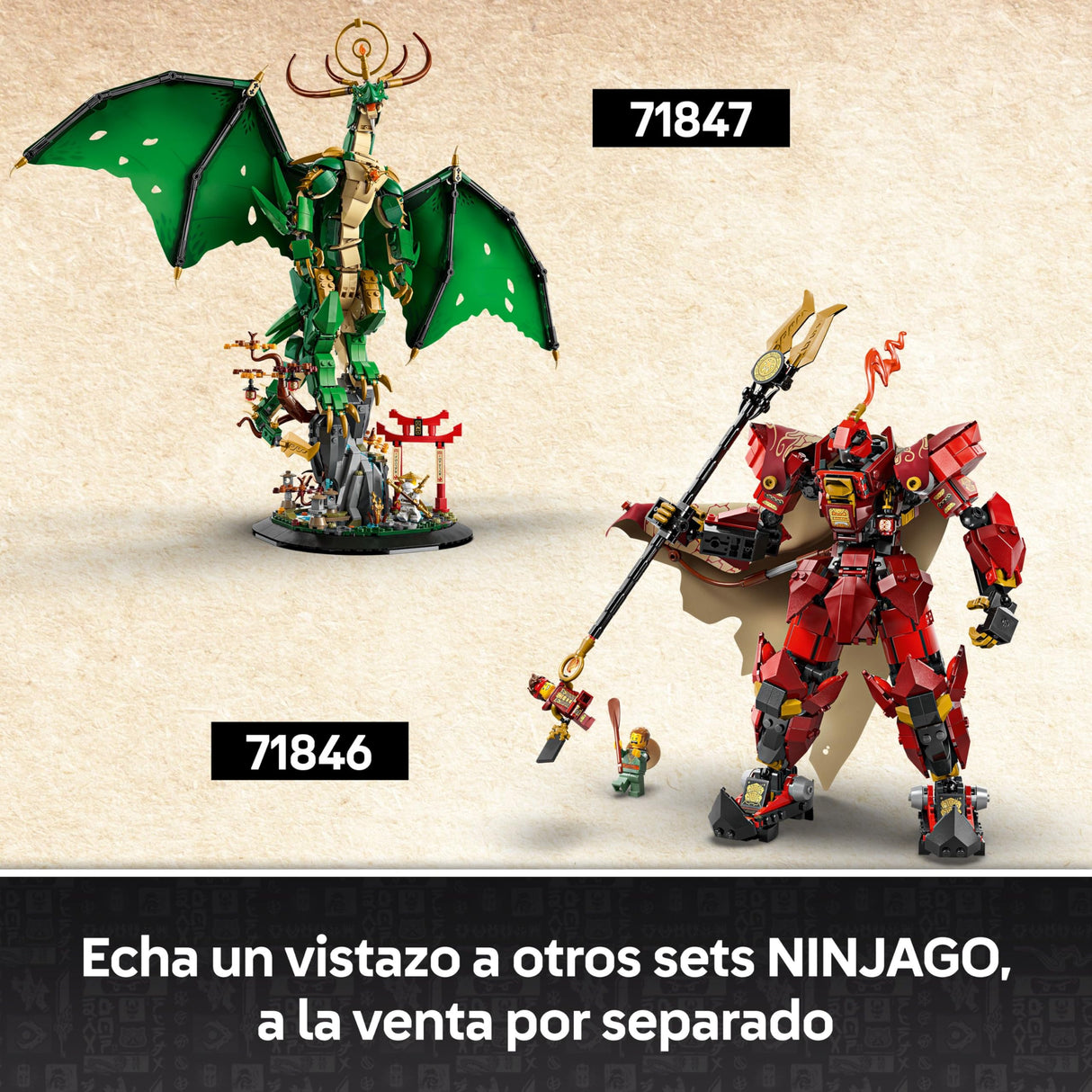 LEGO Ninjago Dragón Guardián - Kit de Maquetas - Figura Articulada de Dragón, Minifigura del Maestro Wu y Base de Exposición con Efecto de Roca - Regalo para Chicos de 14+ Años y Adolescentes 71847