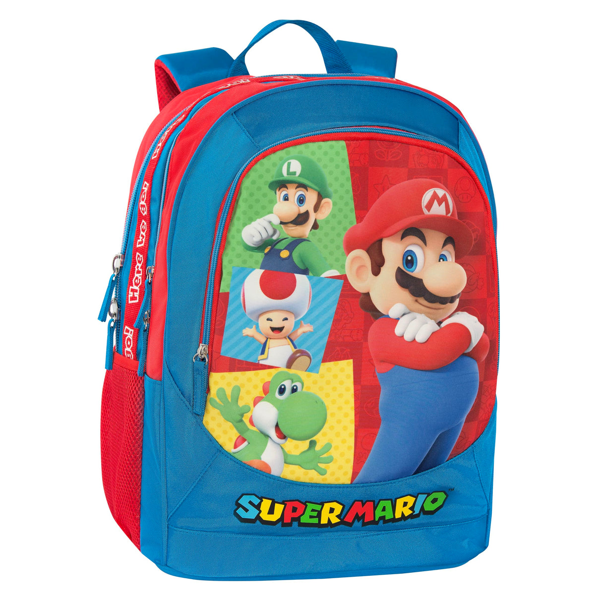 Super Mario – Mochila escolar con ruedas desmontable, ruedas reemplazables, asa ajustable, 2 compartimentos principales, bolsillo frontal, correas acolchadas, 34 x 52 x 22 cm, turquesa, 34x52hx22