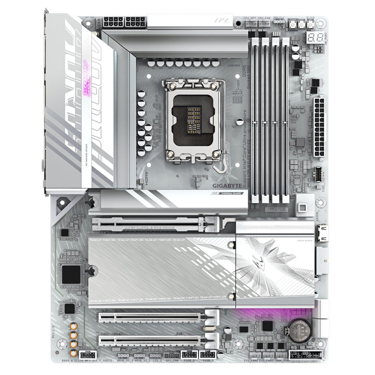 GIGABYTE B860 AORUS Elite WIFI7 Ice Placa Base - CPUs Intel Core Ultra, VRM de 14+1+2+1 Fases, hasta 9200MHz DDR5, 1xPCIe 5.0 + 2xPCIe 4.0 M.2, LAN 2,5 GbE, WiFi 7, USB 4