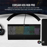 Corsair K55 RGB Pro Membrana Teclado para Juegos con Cable, IP42, Resistente al Polvo y a los derrames, 6 Teclas Macro con integración Elgato, Compatible con iCUE, QWERTY UK, PC, Mac, Xbox, Color