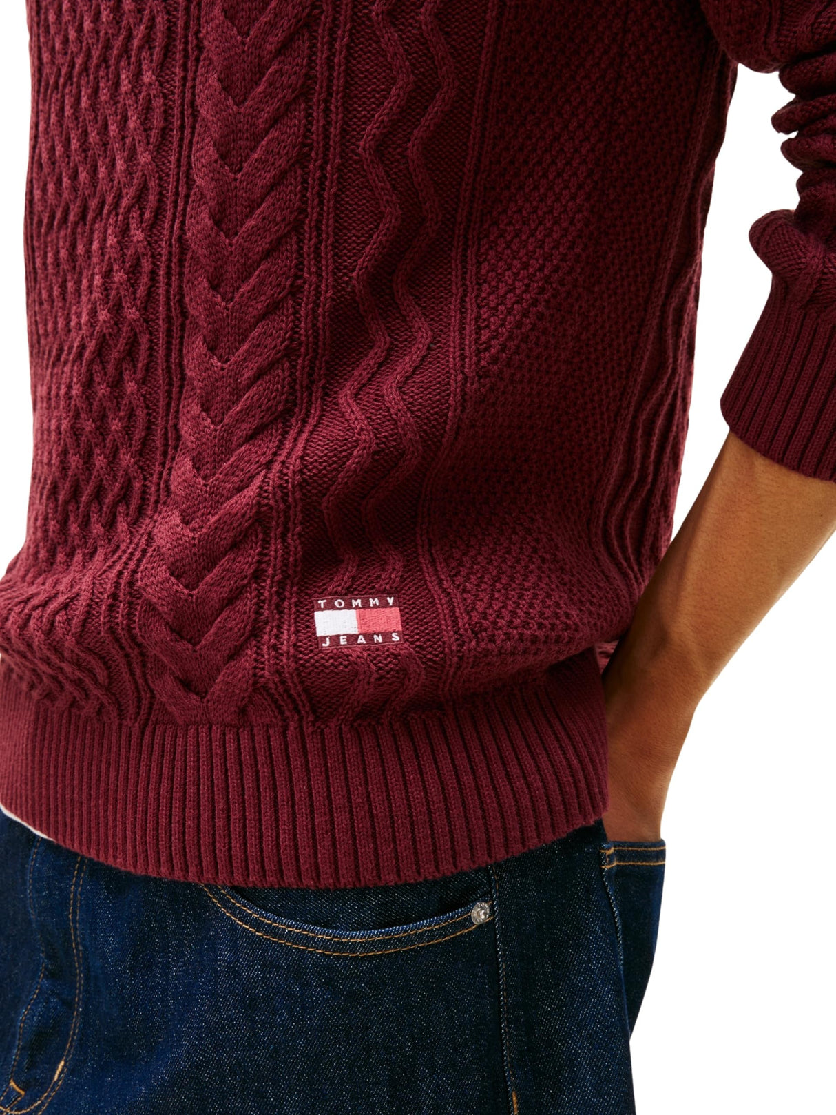 Tommy Jeans Jersey Hombre Cable Knit Sweater con Punto Trenzado, Rojo (Red Wine Tonal), S
