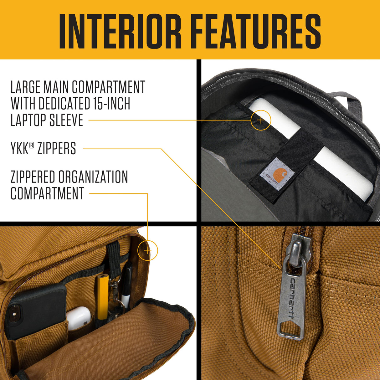 Carhartt Compartimento único, paquete duradero con funda para portátil y base resistente a la abrasión Duravax, mochila clásica de 27 L (negro), talla única