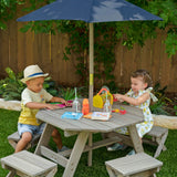 KidKraft Octagon Conjunto jardín de Mesa, taburetes y sombrilla de Madera para niños, Mesa y sillas jardín, Patio, terrazza, Muebles Exteriores al Aire Libre (20176), Exclusivo en Amazon