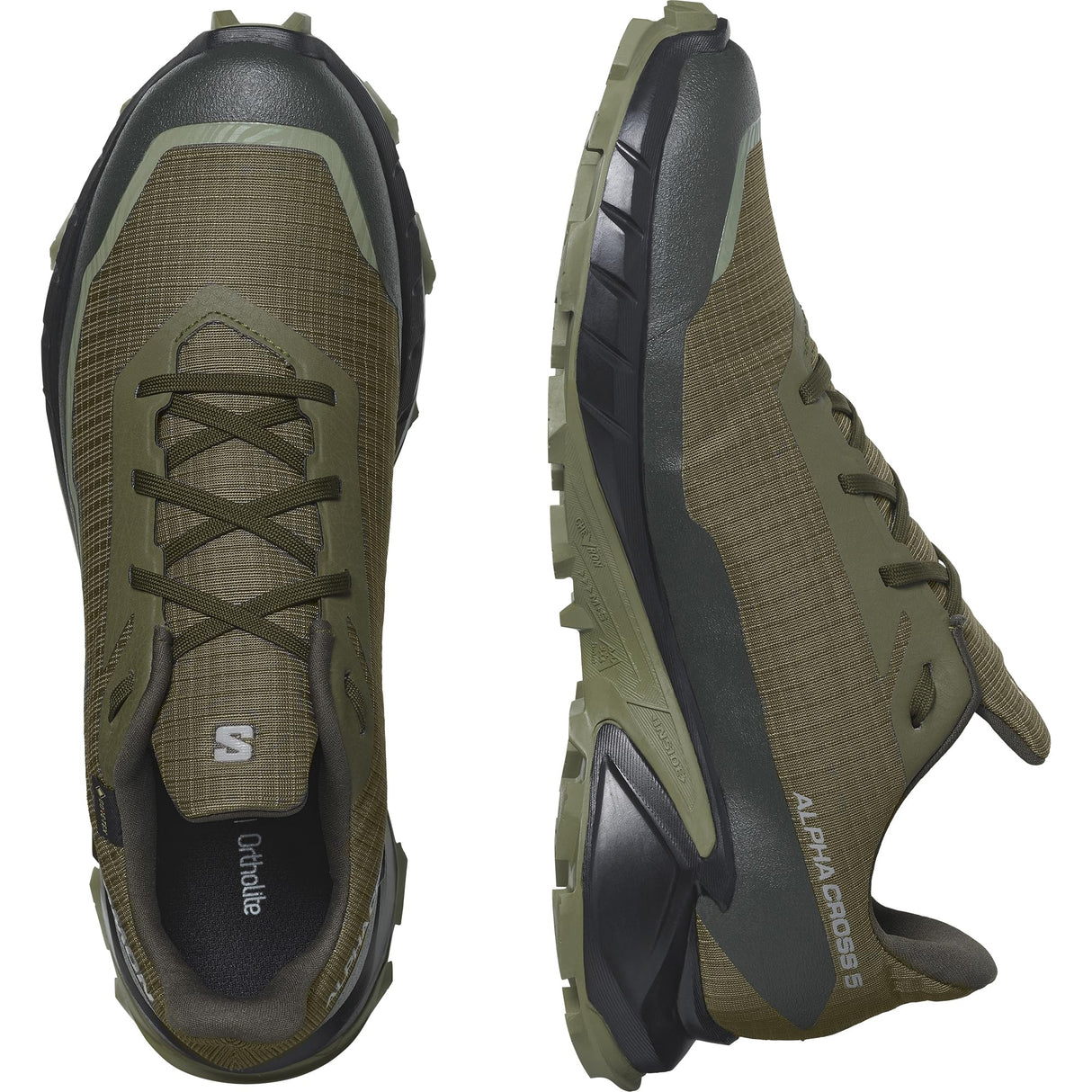 SALOMON Alphacross 5 Gore-tex, Zapatos de senderismo Hombre, Olive Night Black Deep Lichen Green, 42 EU