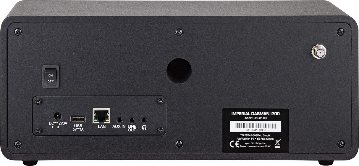 Imperial DABMAN i200 Internet/Dab+ Radio (Sonido estéreo, Radio por Internet/Dab+/Dab/FM, WiFi, LAN, Entrada Auxiliar, Salida de línea, Salida de Auriculares, Spotify) Negro, 32 x 13,5 x 11 cm