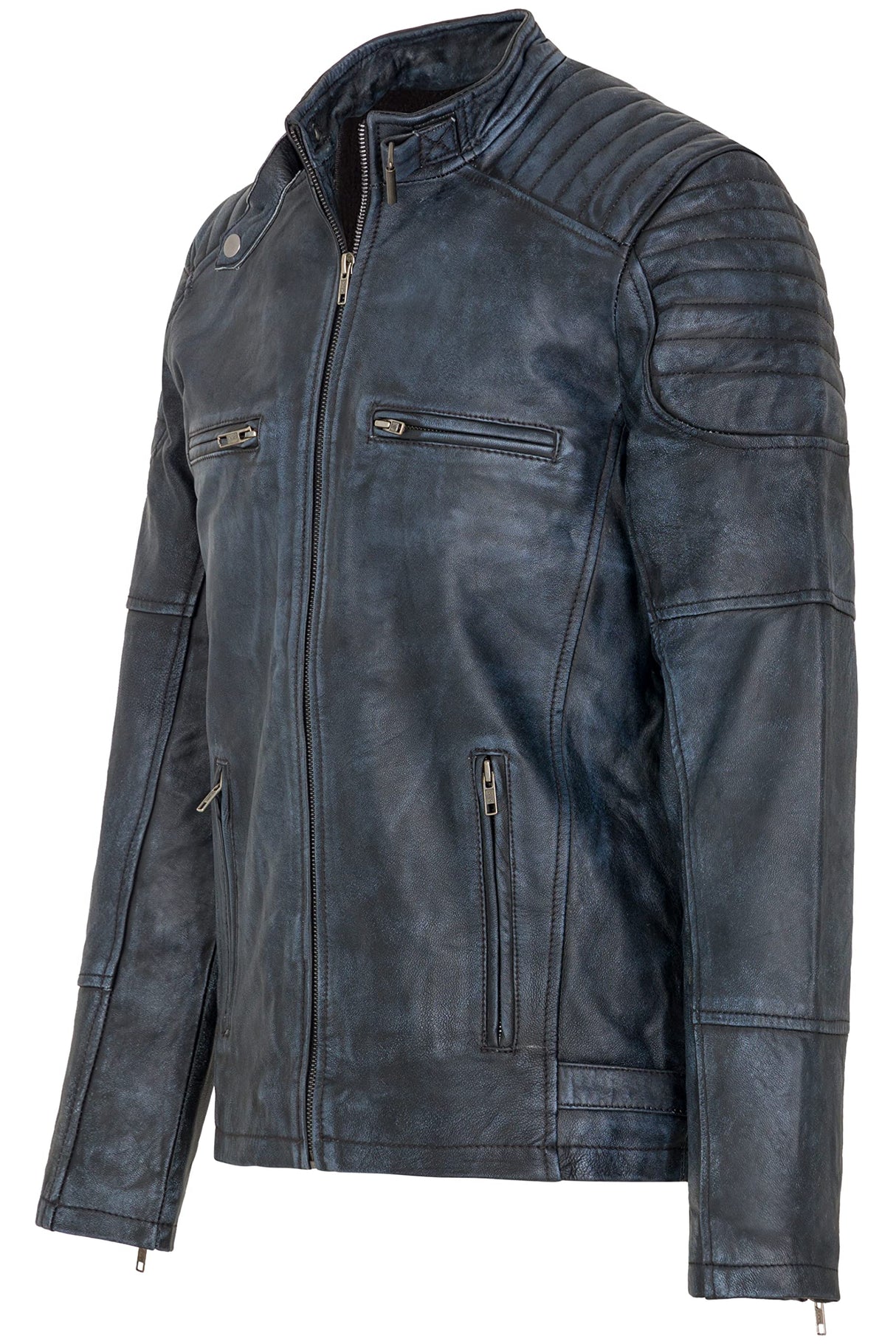 URBAN 5884 Chaqueta de Piel Hombre RALF, Chaqueta de Piel Genuina Estilo Motero, Suave y Duradera, Hecha a Mano, Denim, 2XL