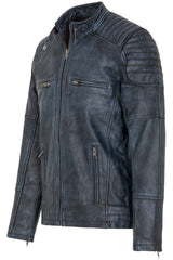 URBAN 5884 Chaqueta de Piel Hombre RALF, Chaqueta de Piel Genuina Estilo Motero, Suave y Duradera, Hecha a Mano, Denim, 2XL