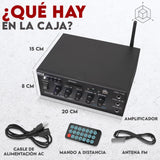 Pyle Sistema Amplificador de Potencia de Audio, Inalambrico, Estereo, Potencia Maxima de 200V, USB, SD, AUX, Entrada de microfono para Karaoke, Radio, Pantalla LCD, RCA