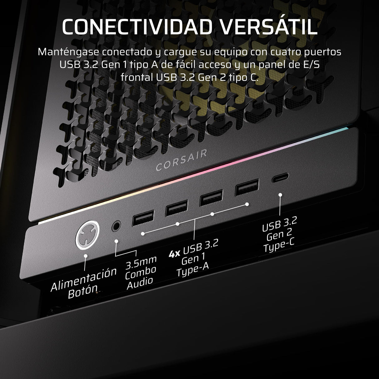 CORSAIR Frame 5000D RS ARGB Caja Modular Mid-Tower de Gran Flujo de Aire para PC – 4X Ventiladores RS Preinstalados, Sistema de Montaje de Ventiladores InfiniRail – Negro