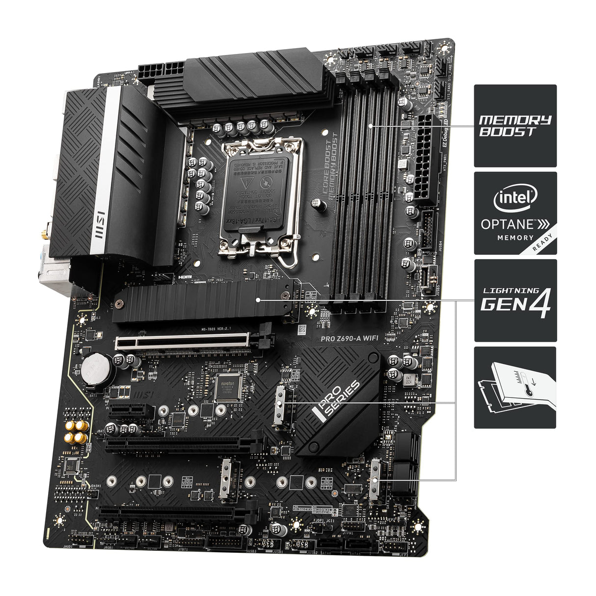 MSI PRO Z690-A WIFI Placa Base, ATX - Soporta Procesadores Intel Core 12th Gen, LGA 1700 - 14 Duet Rail 55A VRM, DDR5 Memory Boost 6400MHz/OC