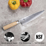 KAI Shun Classic White cuchillo de cocina japonés 20 cm de longitud de hoja - Cuchillo de Damasco 32 capas núcleo VG MAX - 61 (±1) HRC - Mango de madera Pakka - Hecho en Japón - Cuchillo de cocina