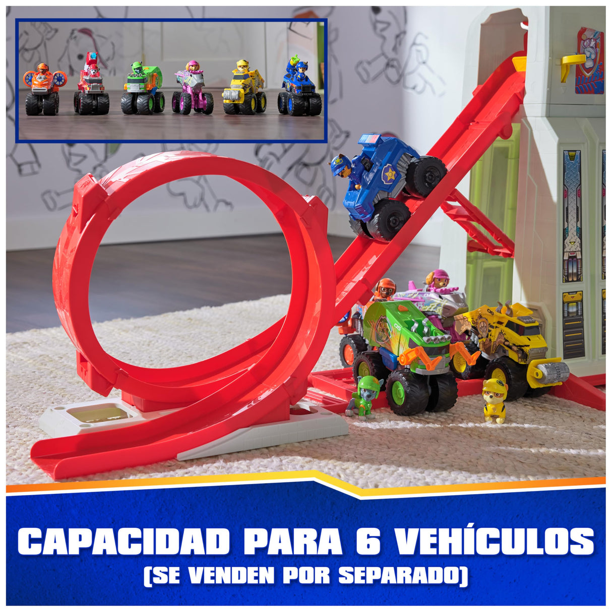 Patrulla Canina - Escenario Lanzador DE VEHÍCULOS Super Loop Tower HQ con Luces Y Sonidos + Coche Y Figura Chase- Patrulla Canina Juguetes - Regalo Niño 3 años + - 6069672 - Juguetes Niños 3 años +