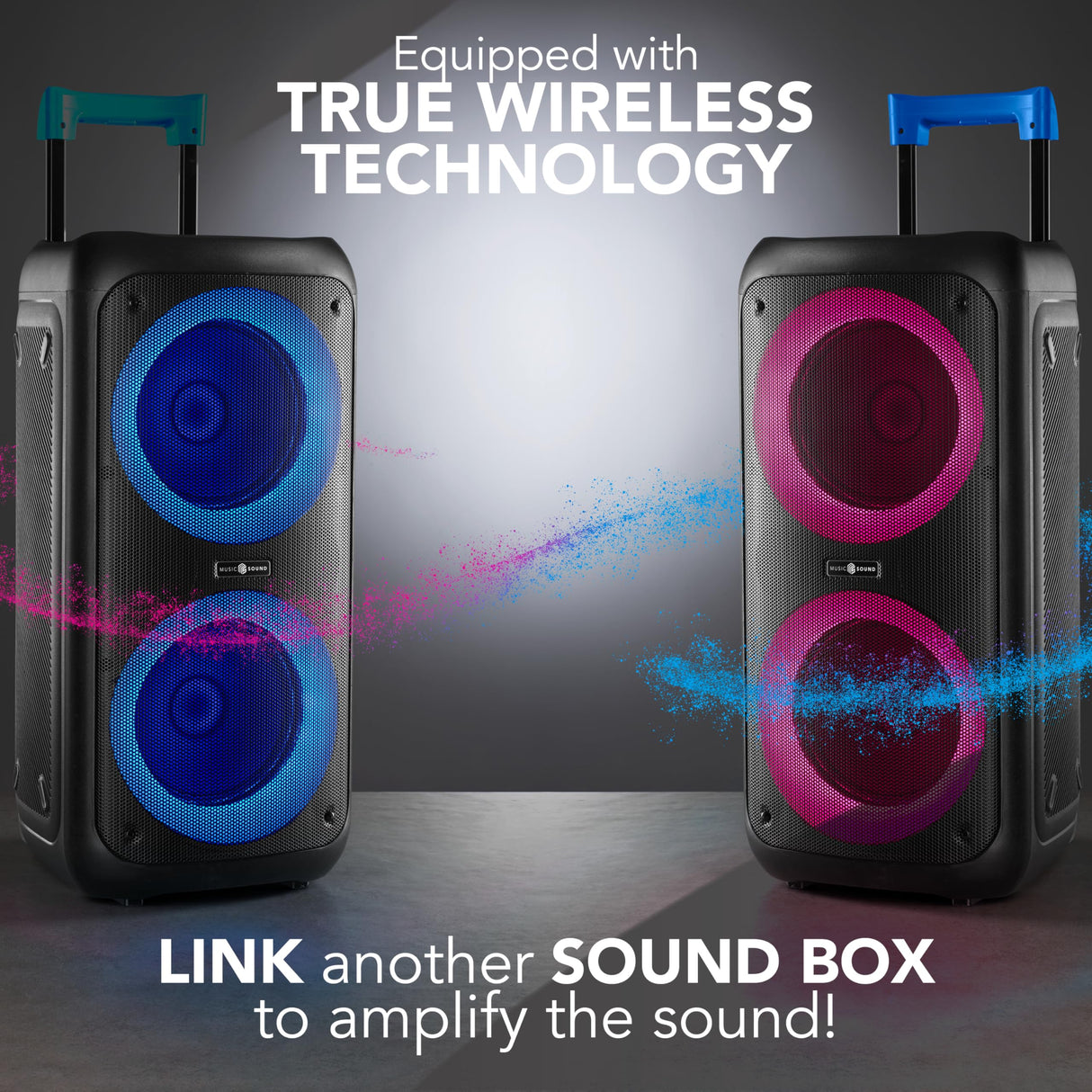 Music Sound - Sound Box - Caja acústica Bluetooth con 80WATT de Potencia - Inalámbrico - Luces RGB - 4 Horas de reproducción - Mando a Distancia para gestionar Todas Las Funciones del Altavoz - Negro