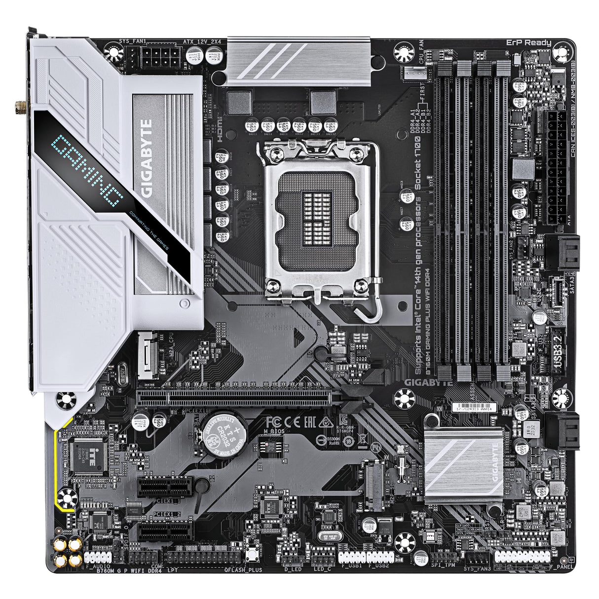 GIGABYTE Placa Base B760M Gaming Plus WiFi DDR4 - Soporta CPU Intel Core de 14ª generación, VRM de 4+1+1 Fases, DDR4 de hasta 5333 MHz (OC), 2 PCIe 4.0 M.2, Wi-Fi 6, LAN de 1 GbE, USB 3.2 Gen 1