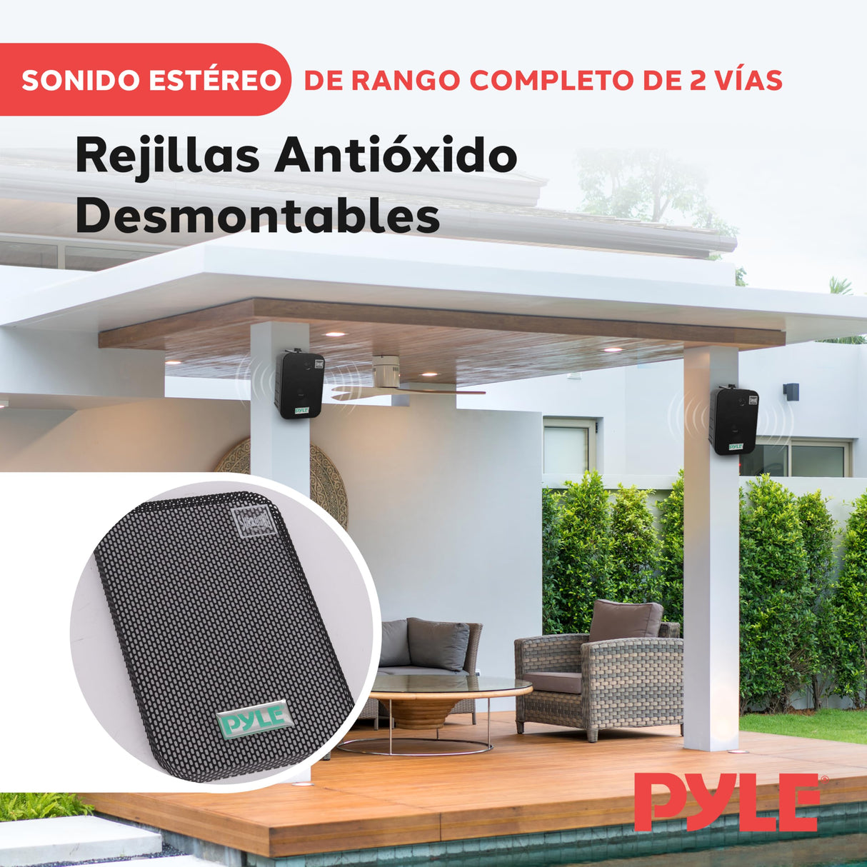 Pyle par de altavoces marinos, Woofer de 3.5”, Tweeter 1, Potencia de 300V Montaje en pared, Techo, Interiores, Exteriores