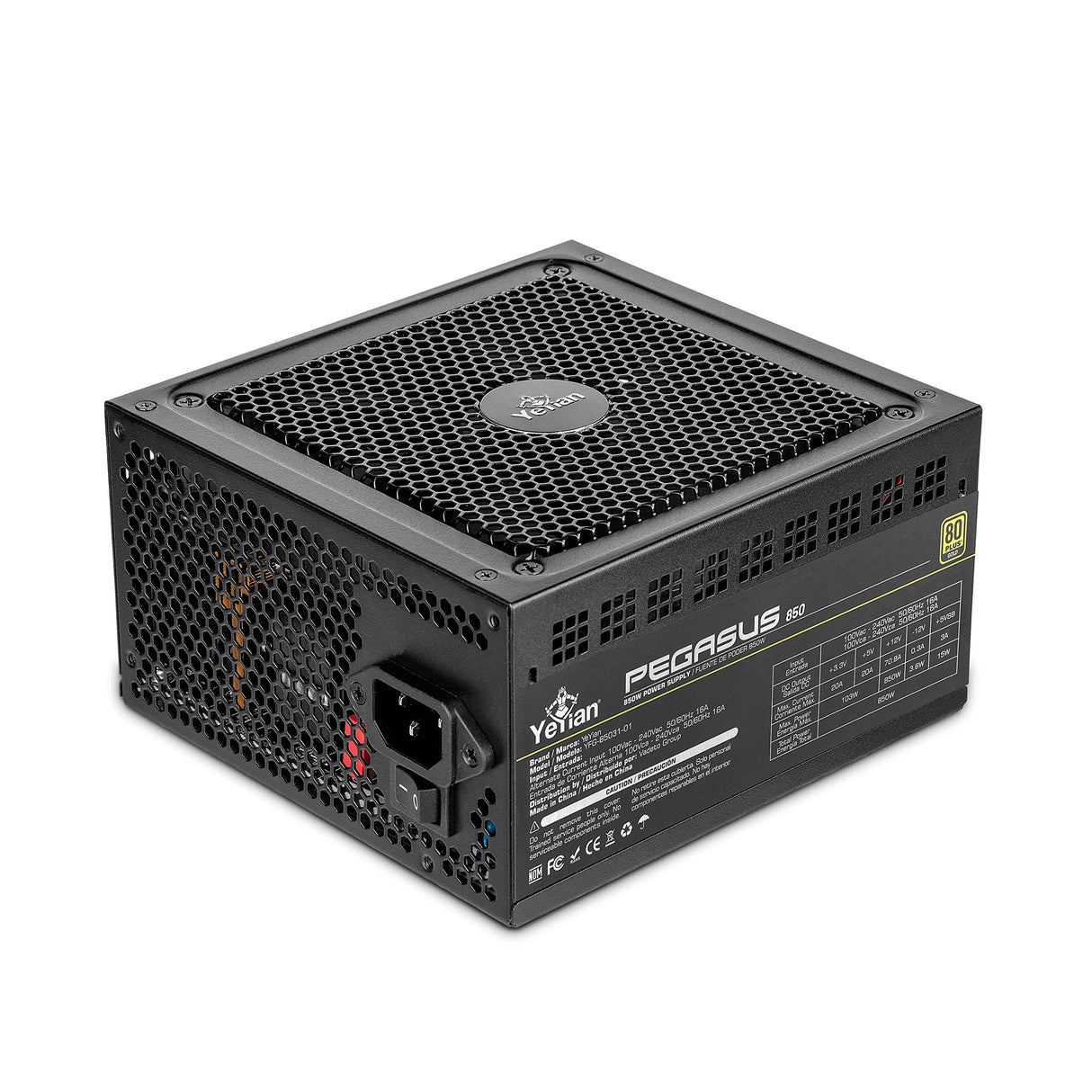 YEYIAN Pegasus 850W Fuente de Alimentación PC Modular 80+ Oro | PCI-E Gen 5 | ATX 12V Ver 3.0 | 80 Plus Gold | Cables Planos | Ventilador 140mm | PC Gaming Compatible RTX 4070 Ti / 4080/4090 (Negro)