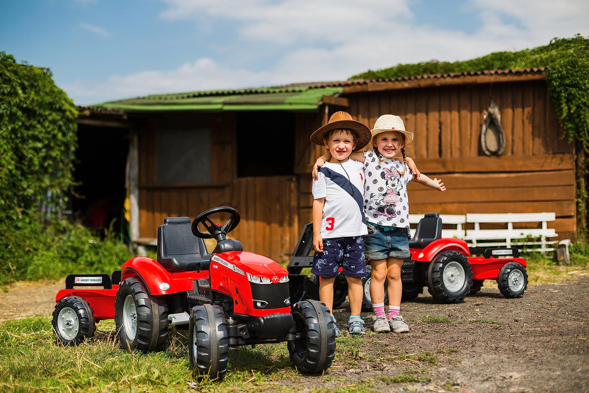 FALK-Tracteur à pédales Massey Ferguson S8740 Rouge with remorque Tractor Remolque-A Partir de 3 años-Fabricado en Francia-Volante direccional con bocina-Asiento regulable-4010AB, Multicolor, 4010ab