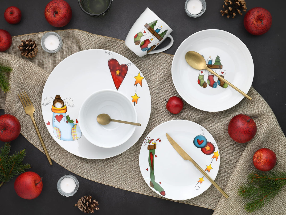 CreaTable, 21846, Serie Luna Socken, 30-teiliges Geschirrset für 6 Personen, Kombiservice aus Porzellan, spülmaschinen- und mikrowellengeeignet, Qualitätsproduktion