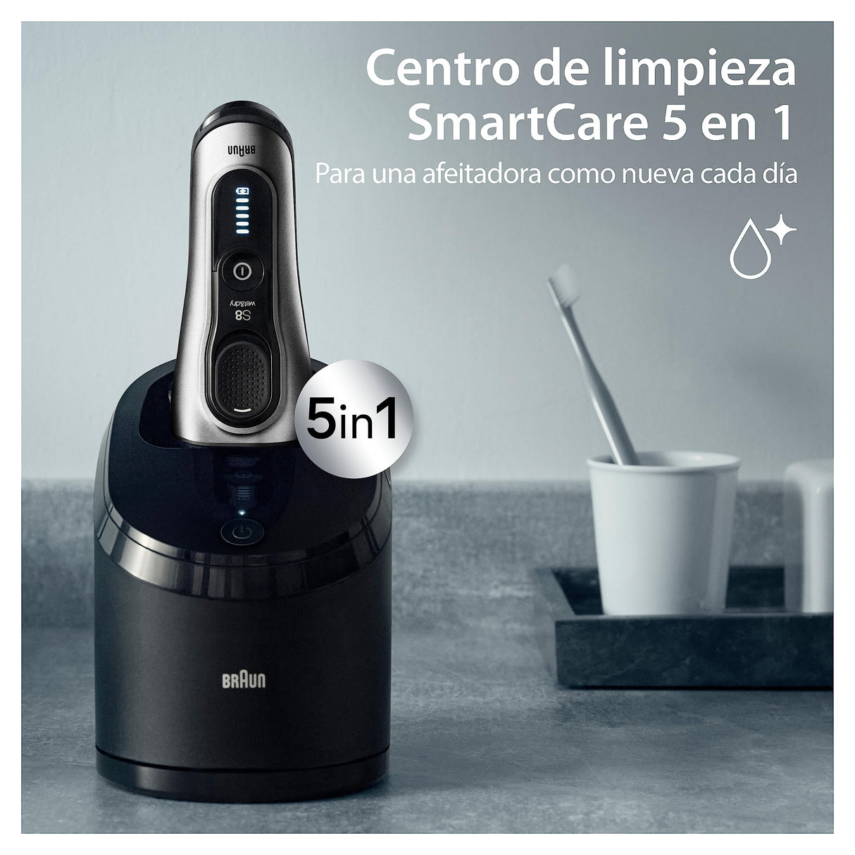 Braun Series 8 Afeitadora Eléctrica Hombre, Máquina de Afeitar Barba, Centro De Limpieza SmartCare, Afeitadora Eléctrica En Seco Y En Mojado, 8567cc, Plata