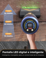 Proscenic P15 Aspiradora sin Cable 580W/50kPa/70Mins, Aspiradora Escoba Vertical Potente con Pantalla Táctile LED, Antienredo y Modo Automático para Suelos/Alfombras/Pelo de Animales