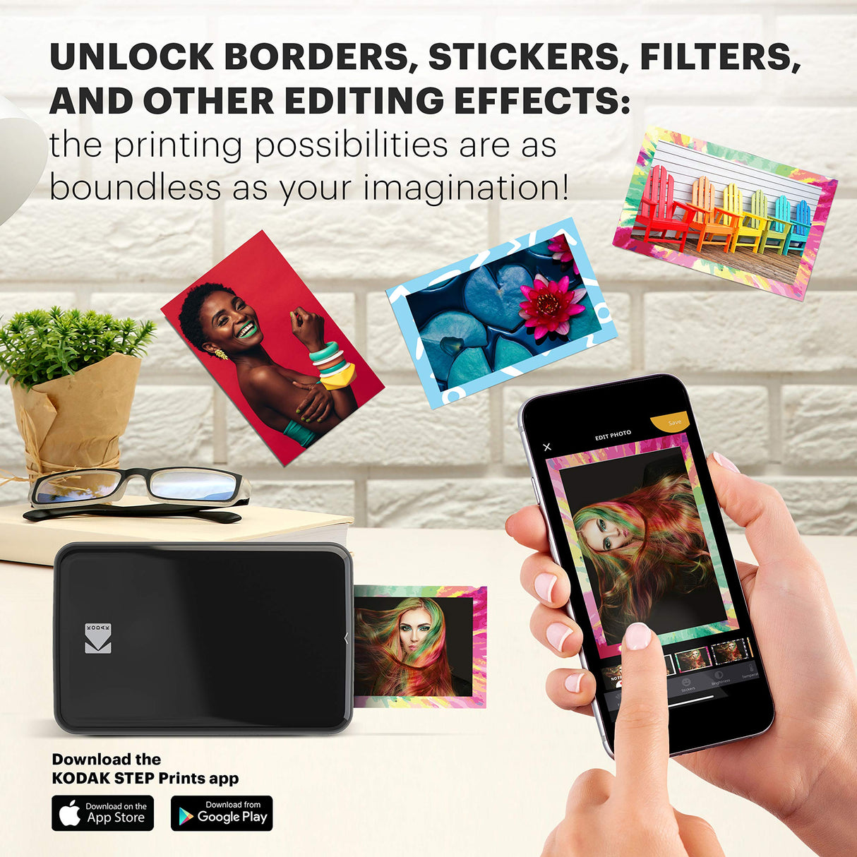 KODAK Step Impresora de fotos instantánea para smartphone - Mini portátil inalámbrica en color - Fotos adhesivas Zink 2x3” - Bluetooth compatible con iOS y Android - App de edición divertida - Negro