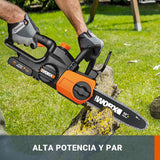 WORX WG322E.1 Sierra de cadena con batería (20 V, Práctica sierra para madera, Para uso en el jardín y trabajos de construcción con tensión de cadena automática), 25 cm de longitud de corte