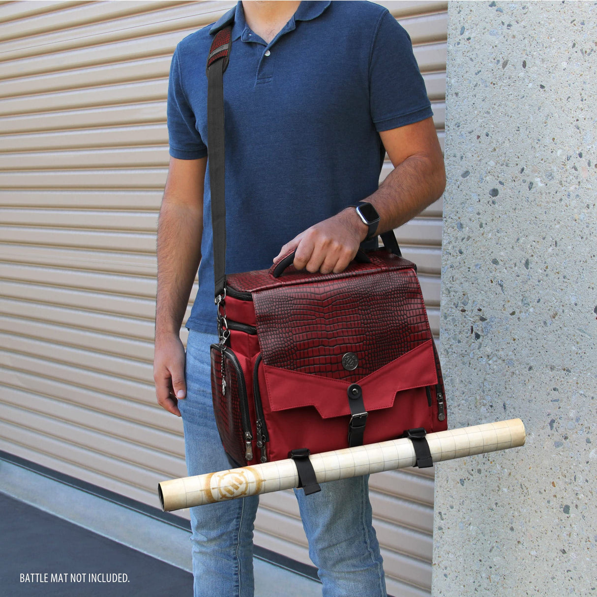 ENHANCE DND Bag - Bolsa de Accesorios RPG Dungeons and Dragons con Almacenamiento de minis, Soporte para Alfombrillas, Bolsillos para Dados, se Adapta a 4-8 Libros, Rojo dragón, Personalizable