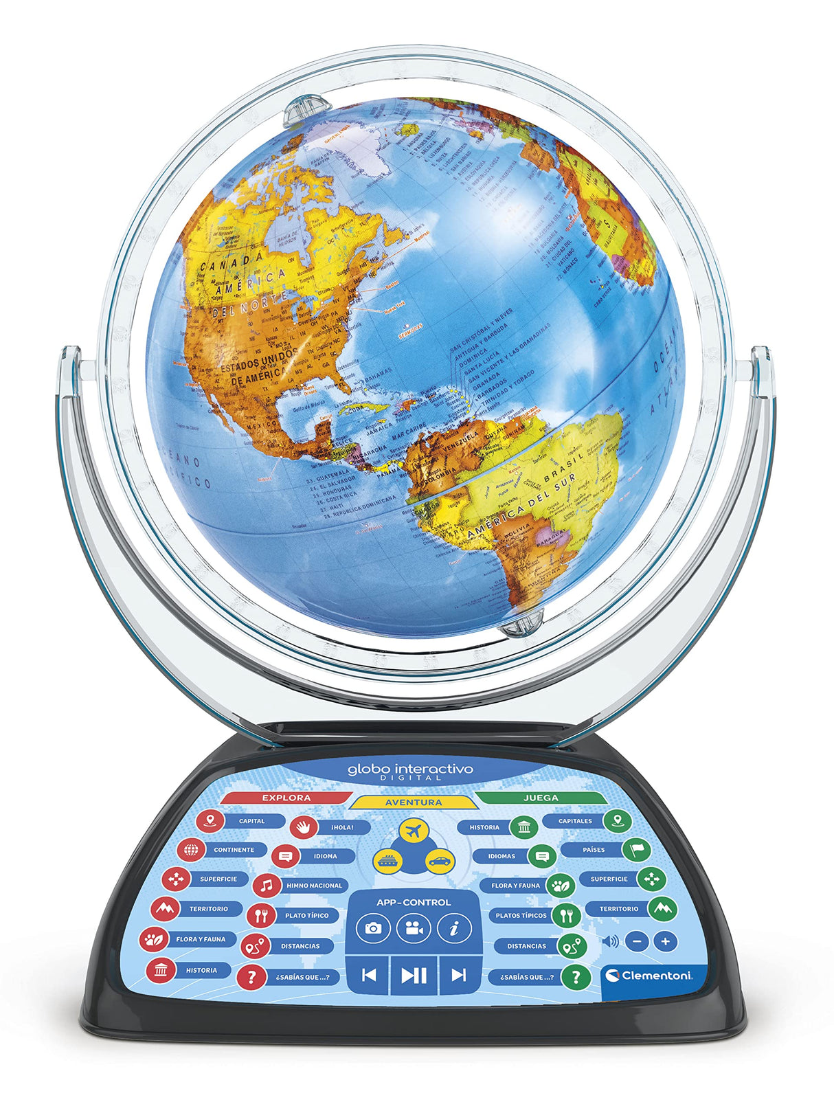 Clementoni - Exploramundo Digital, Globo terráqueo Bola del Mundo interactiva Infantil, 7 años, Multicolor (55387)