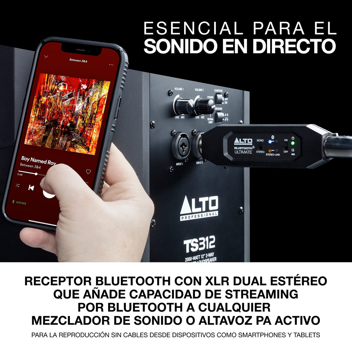 ALTO Bluetooth Ultimate Receptor Bluetooth Estéreo Recargable con XLR para Mesa de Mezclas y Equipos de Sonido