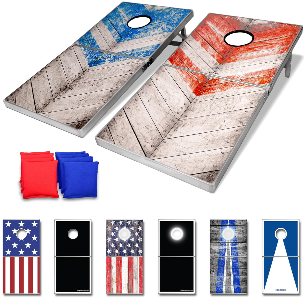 GoSports - Juego de Cornhole con diseño rústico Rojo y Azul, tamaño reglamentario