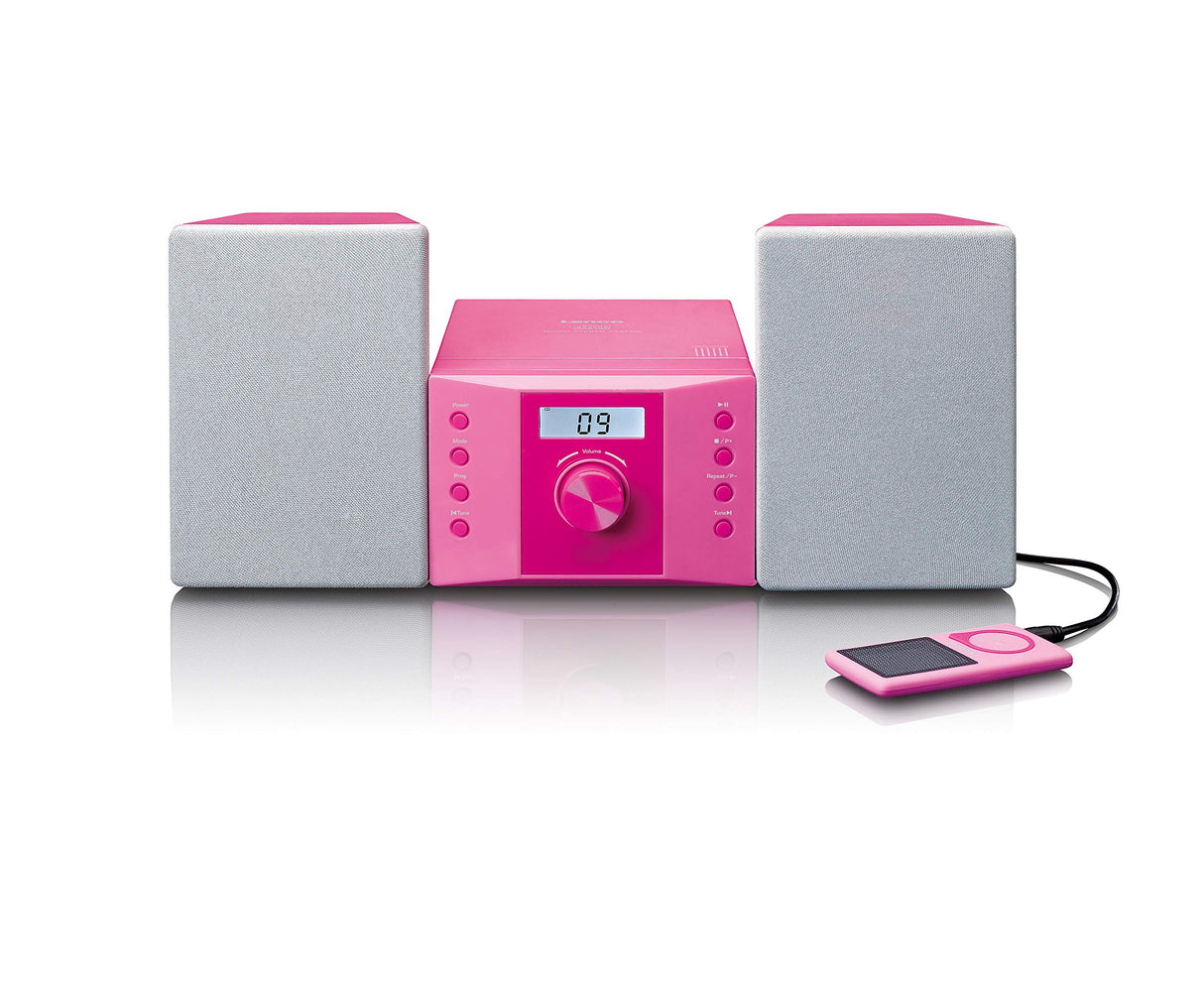 Lenco 810025 mc-013pk Sistema estéreo Compacto para niños con Reproductor de CD y Pantalla LCD Entrada aux 2 x 2w rms con Pegatinas Rosa