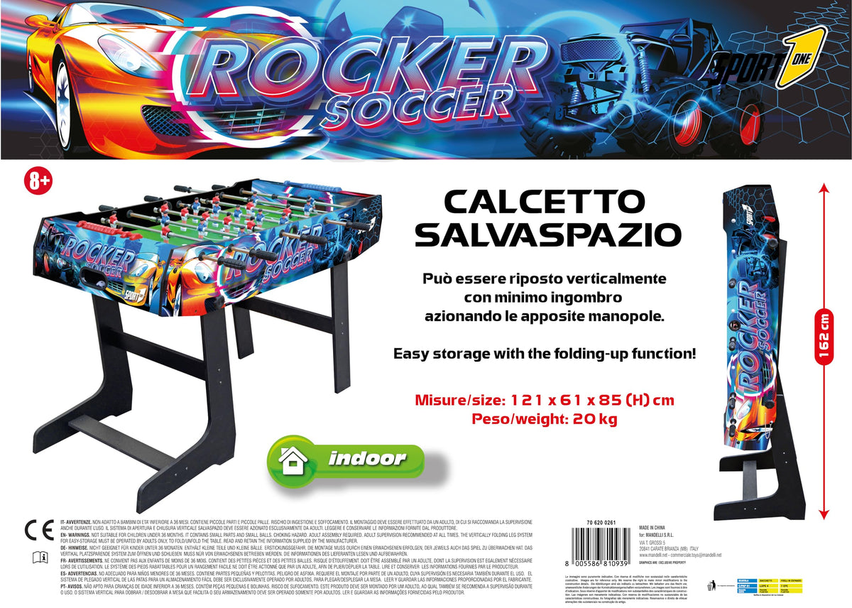 Sport1 - Futbolín Plegable con Patas, para Interior de MDF, Medidas 121 x 61 x 85 cm, Tarjeta de casa con 8 Barras pasantes, marcadores de puntuación y Bolas Incluidas, Uso Interior.