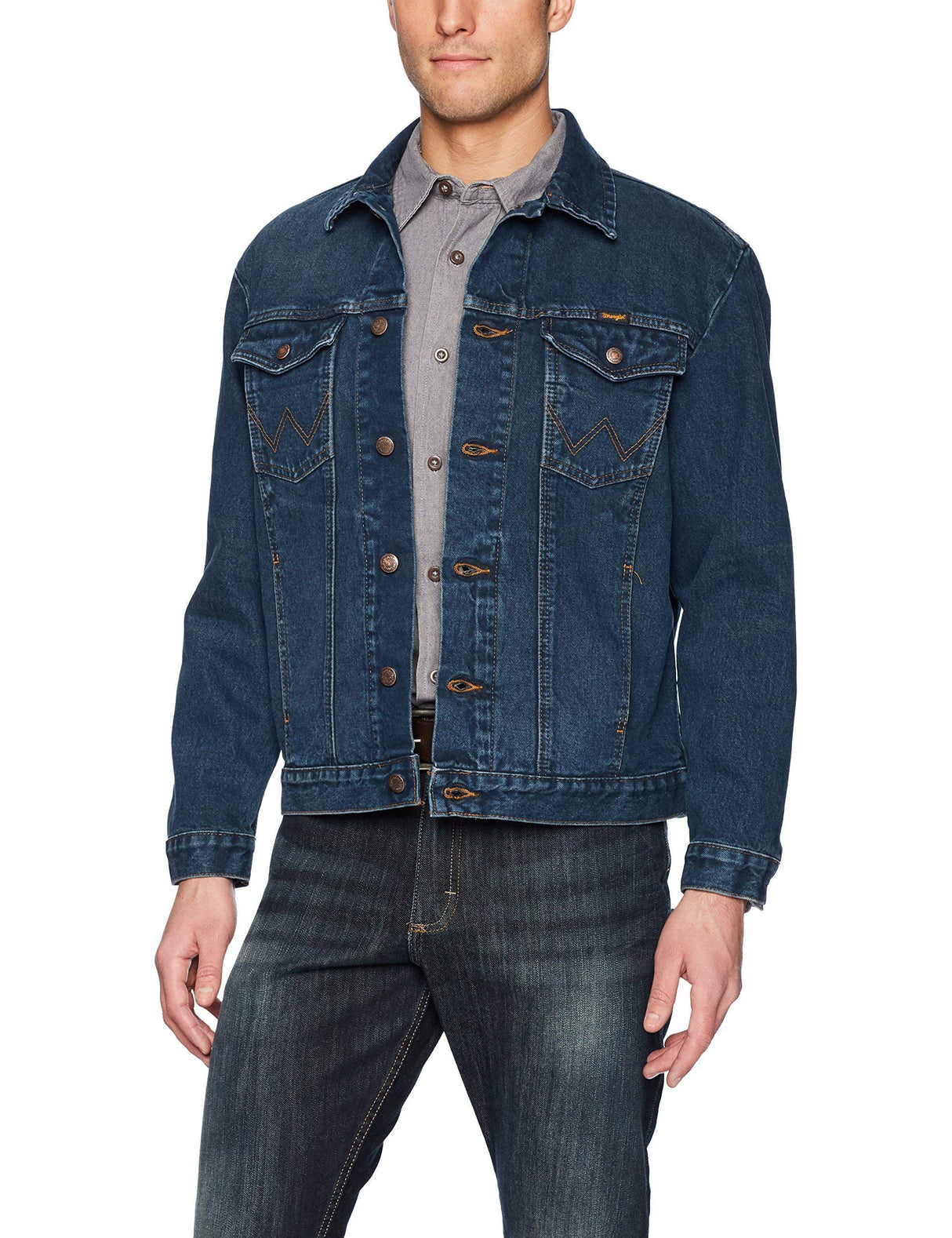 Wrangler Men's Western Style Unlined Denim Jacket, Dark Blue, Small