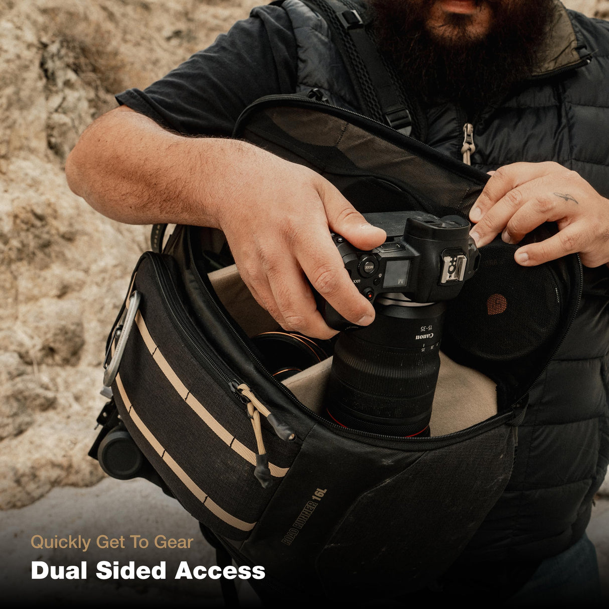 PolarPro - Roadrunner - 16L - Mochila - Ultraligera, compacta para un Acceso rápido y fácil - Se Adapta a Todo tu Equipo fotográfico - Funda para la Lluvia incluida