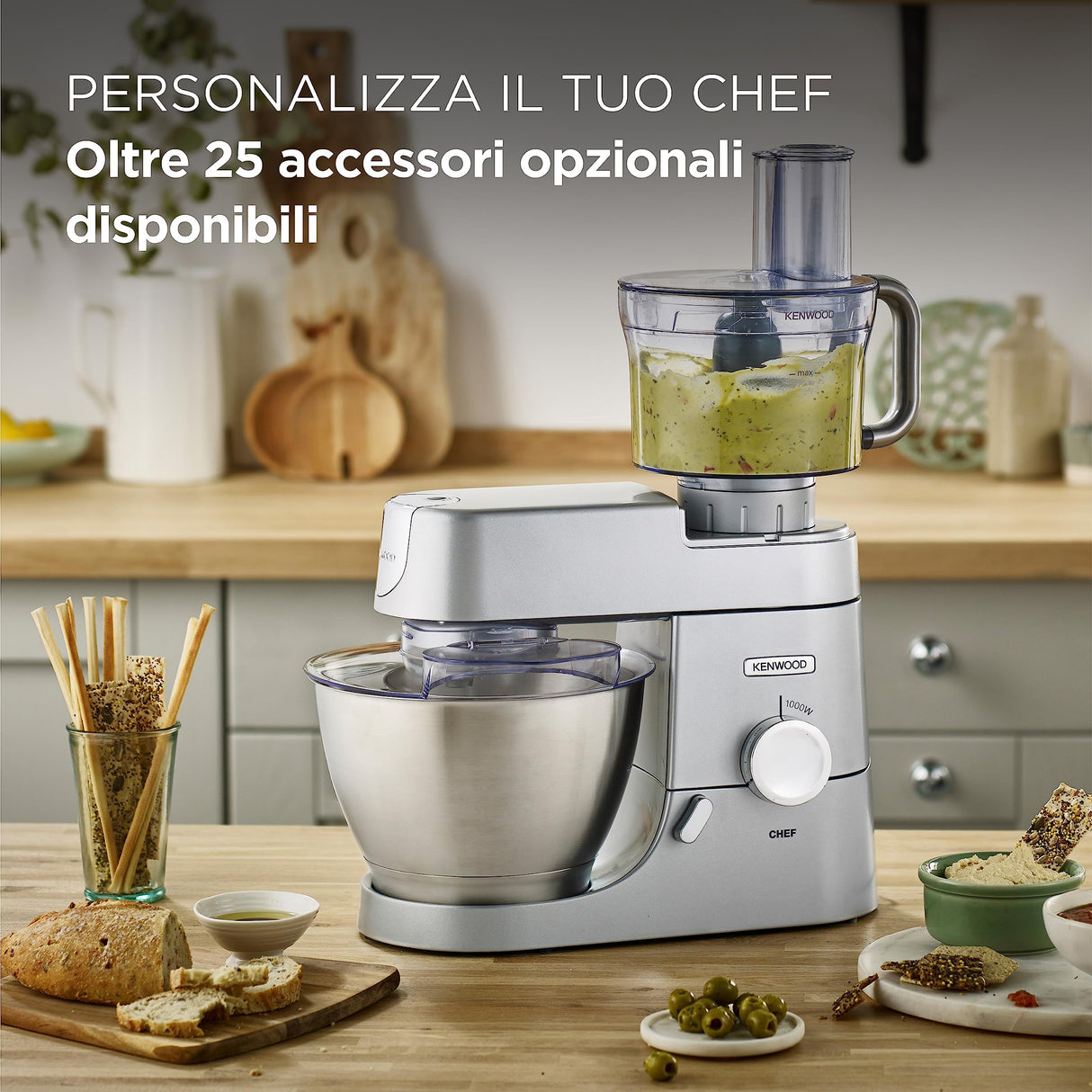 Kenwood KVC3100S - Máquina de cocina con movimiento planetario Base, licuadora y trituradora de carne plateado
