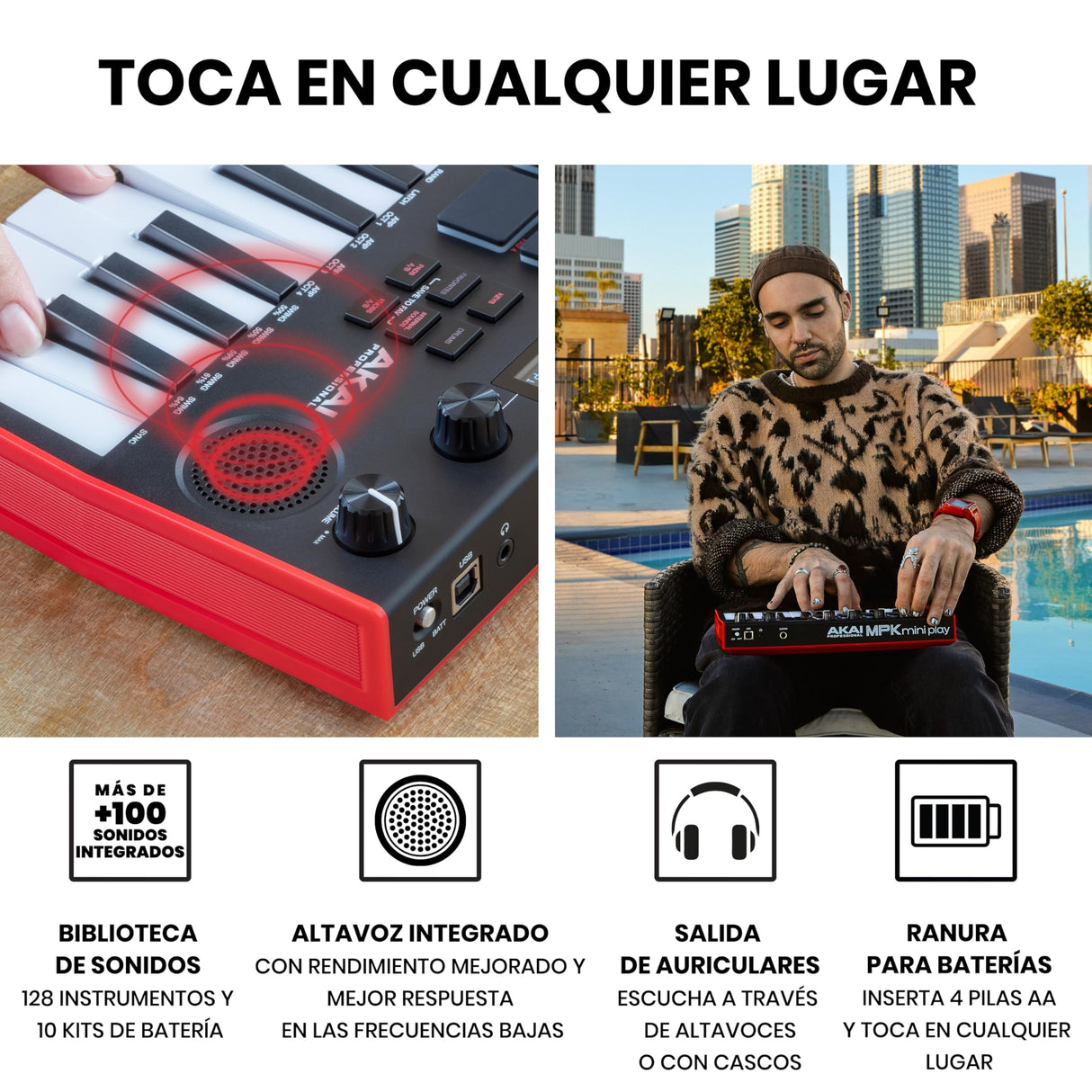 Akai Professional MPK Mini Play MK3 - Teclado Controlador MIDI con Altavoz y Sonidos Integrados, Pads MPC, Teclado Dinámico, Software de Producción Musical y Native Instruments Sound Package